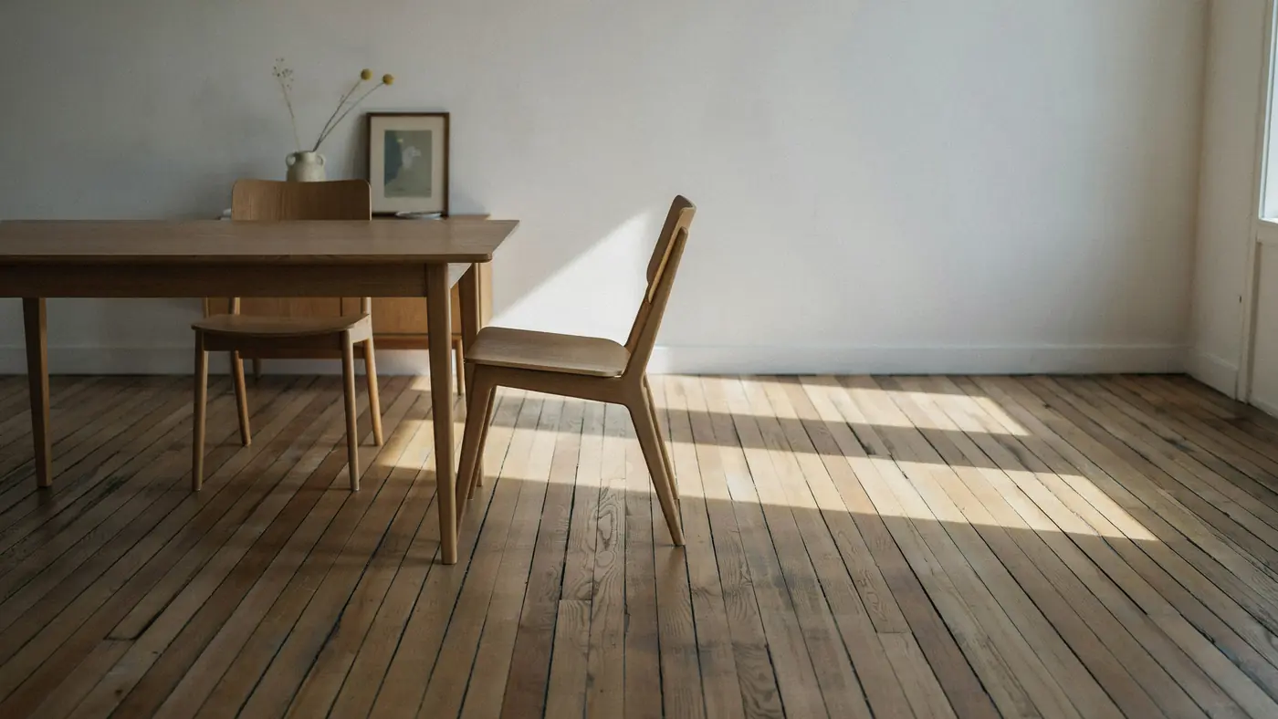 Table vide avec chaise deplacee, image d emprise dans le couple